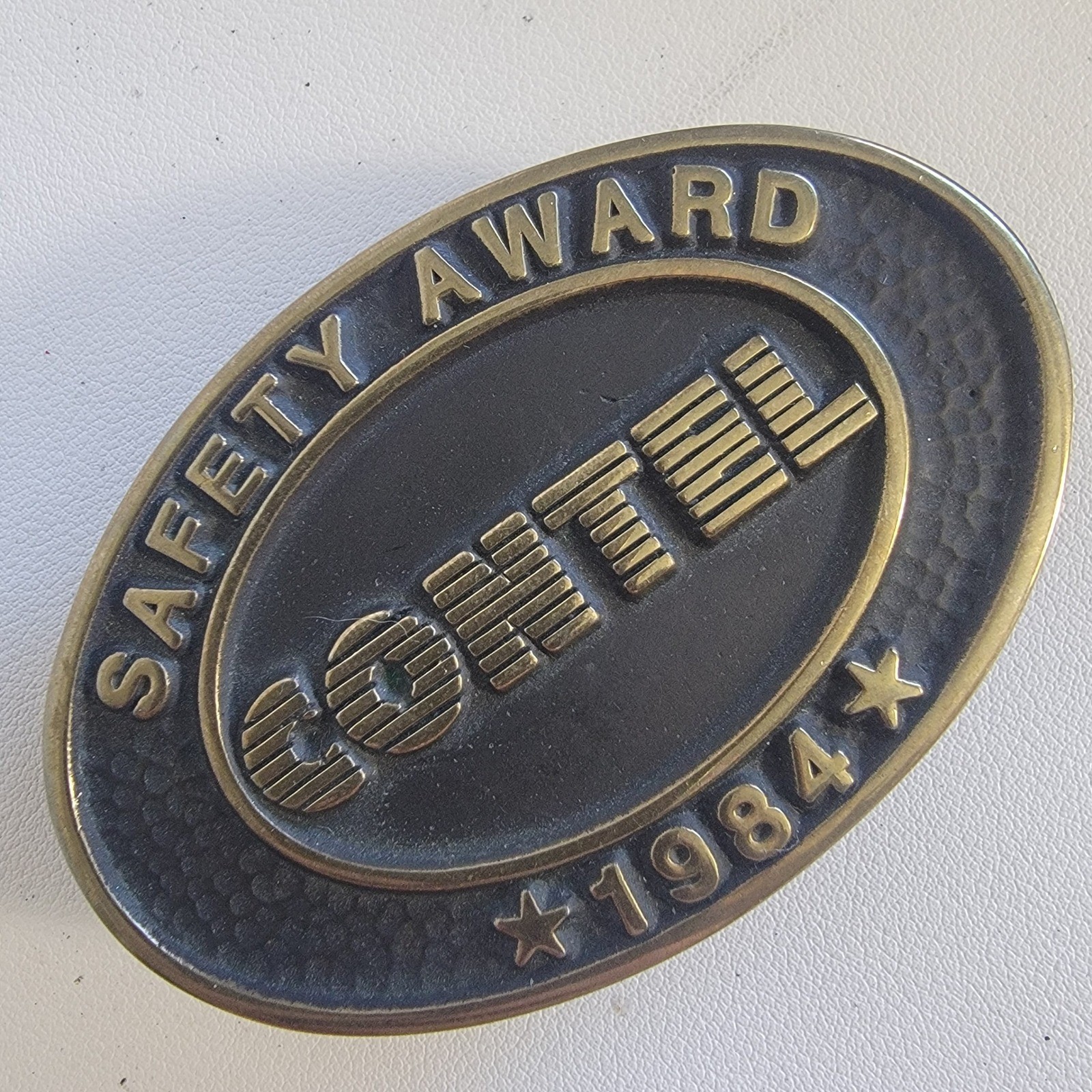 Contel Safety Award Belt Buckle 1984 Anacortes Brass Works Solid Brass