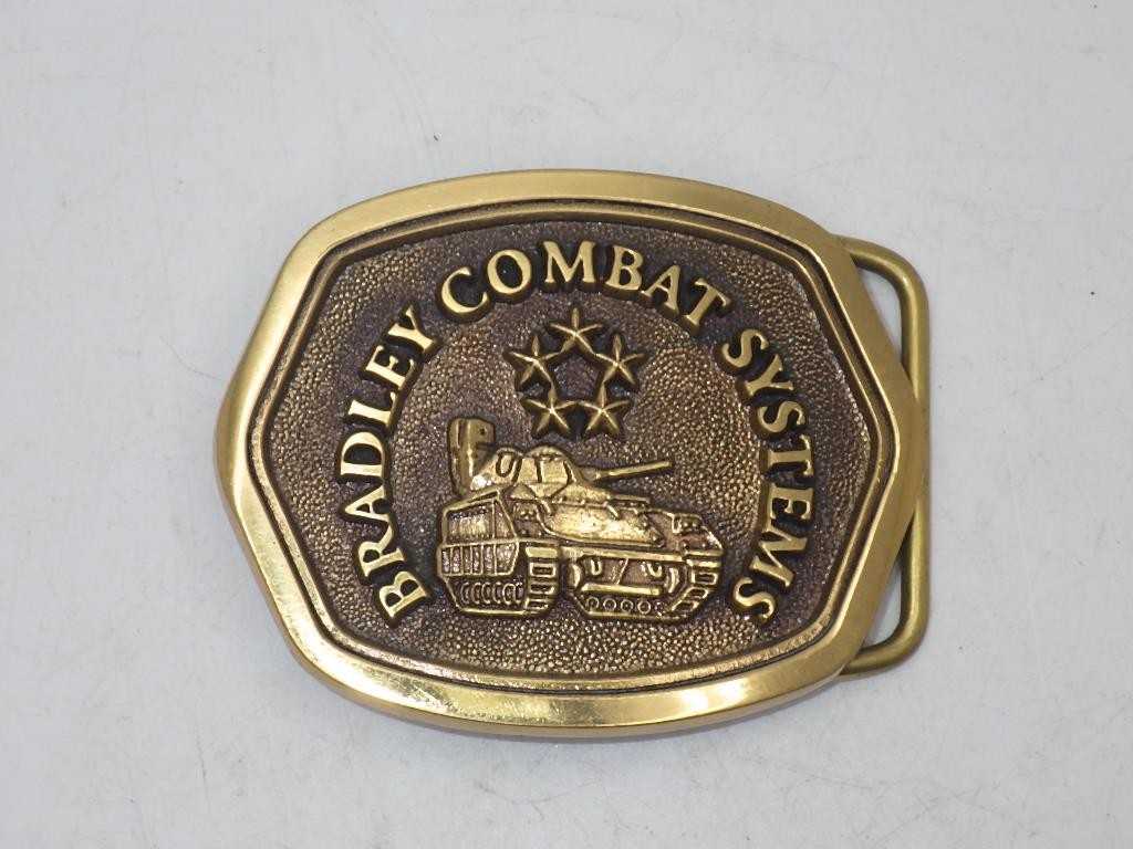 VINTAGE BRADLEY COMBAT SYSTEM BELT BUCKLE SOLID BRASS SUNSET BRASS USA