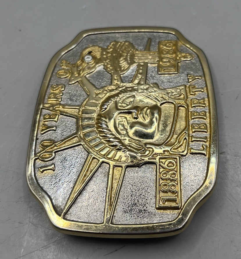 Vintage 100 Years of Liberty 1986 Gold Tone Metal Belt Buckle