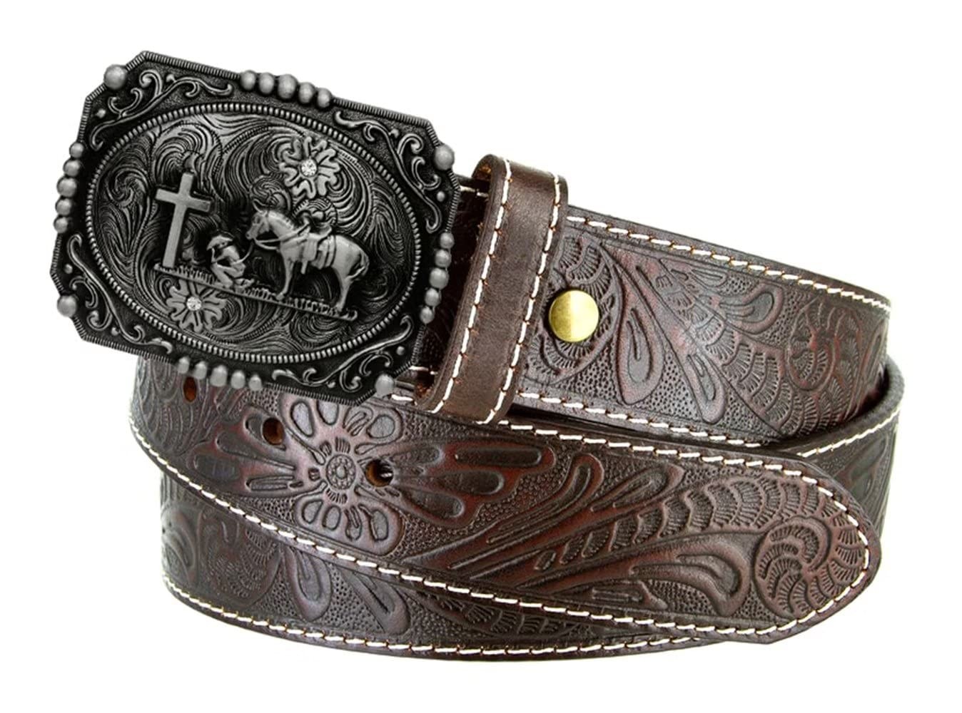 Religion Cross Cowboy Kneeling Prayer And Horse Design Belt Buckle