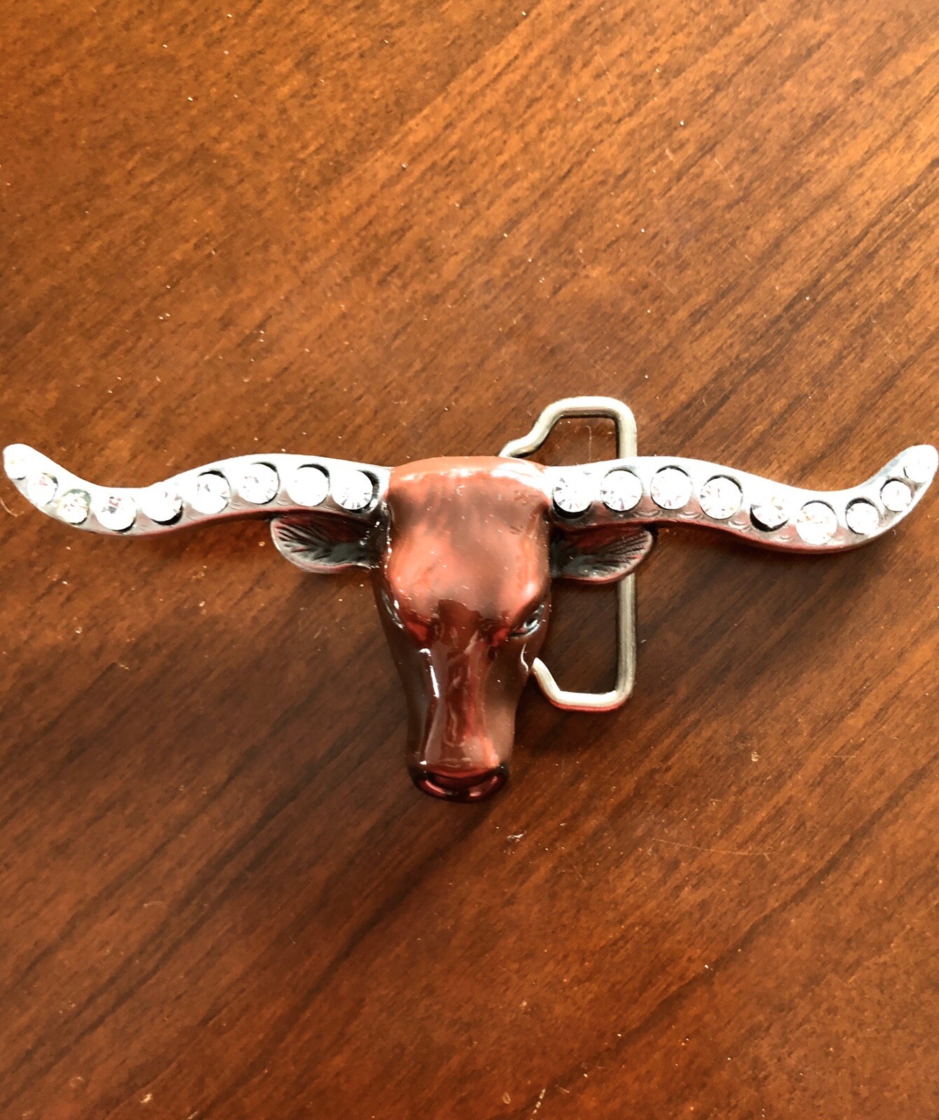 Red Headed Rhinestone Longhorn Cow Steer Bull Head Unisex Men’s Belt Buckle