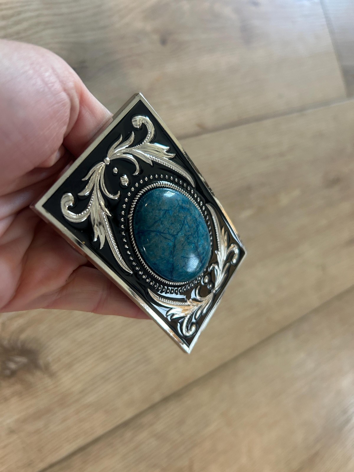 Large Blue Stone Western Belt Buckle Silver Cowboy Concho Turquoise 1.5&Prime; Strap
