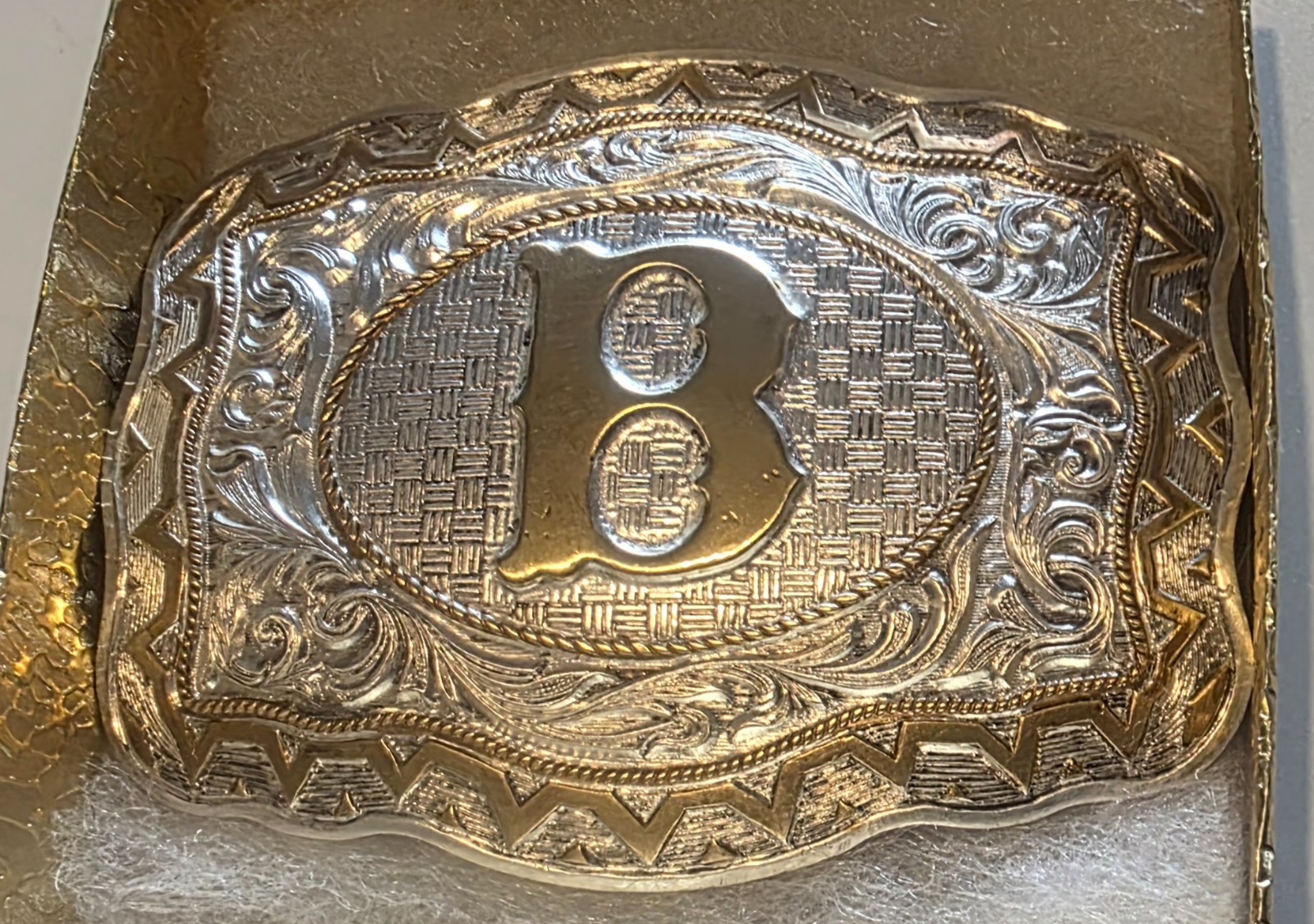 Vintage Metal Belt Buckle, Letter B, Initial B, Crumrine, Cowboy, Rodeo, Nice