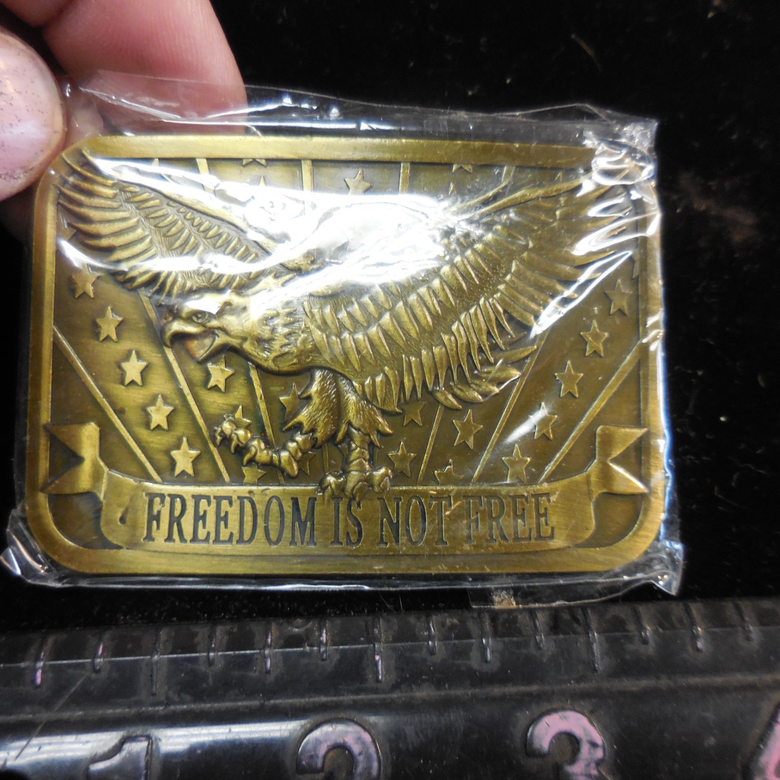 FREEDOM IS NOT FREE Eagle USA Belt Buckle 2×3 Made 2014 Sponsor Brass or Bronze