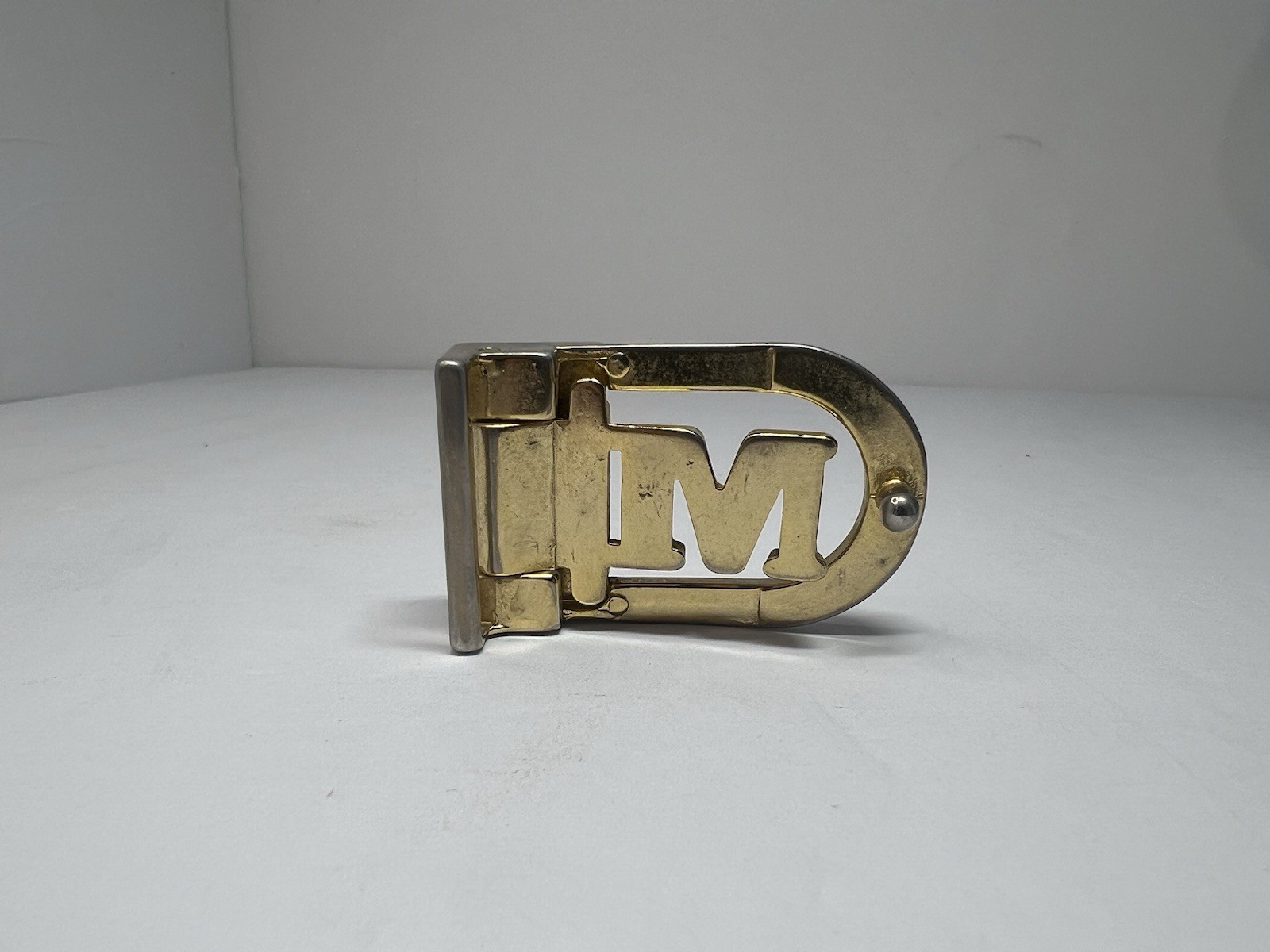 VTG Pat Pending Initial M Monogram Two Tone Gold Silver Belt Buckle Italy