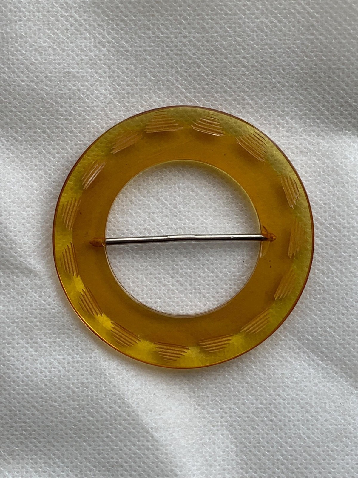 Vintage Carved Honey Yellow Bakelite Buckle Tested