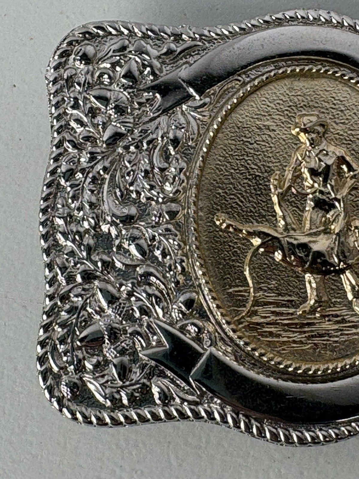 Western Belt Buckle Roper Silver Tone Engraved Western Prod Co. 70s