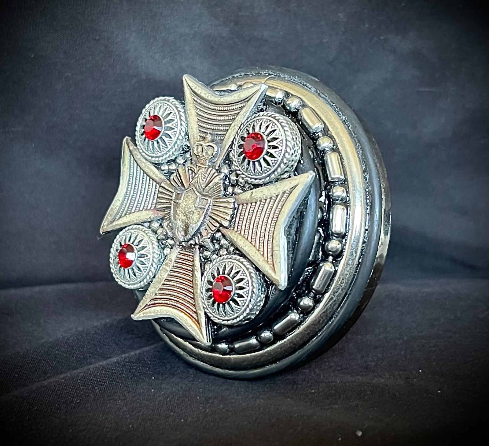 “Blood Cross Relic” New Belt Buckle Red Crystal Industrial OOAK Darren McNeese