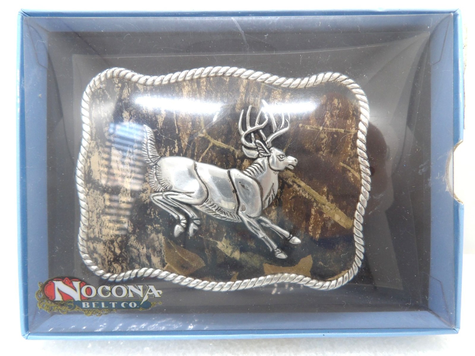 Nocona Jumping Deer Square Silver Rope Belt Buckle NEW