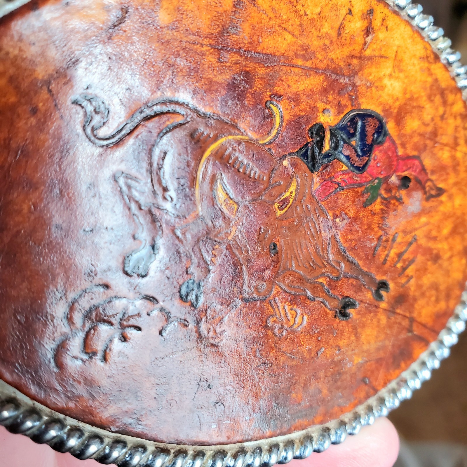 VTG Bucking Bronco Leather & Metal Belt Buckle Rodeocore Western Wear