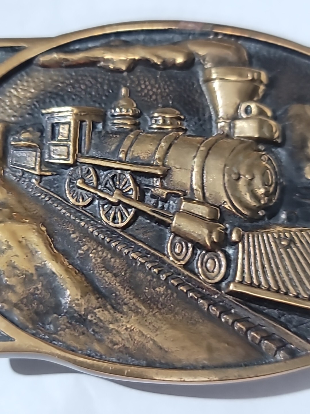 Vintage Belt Buckle Solid Brass Steam Engine Train 1978 BTS Used Made In The USA