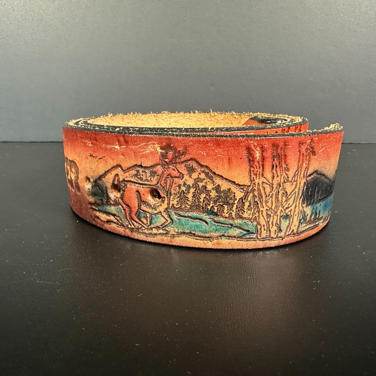 Vintage Hand Tooled Leather Belt Deer Hunter Buck Scene Personalized Joe Western