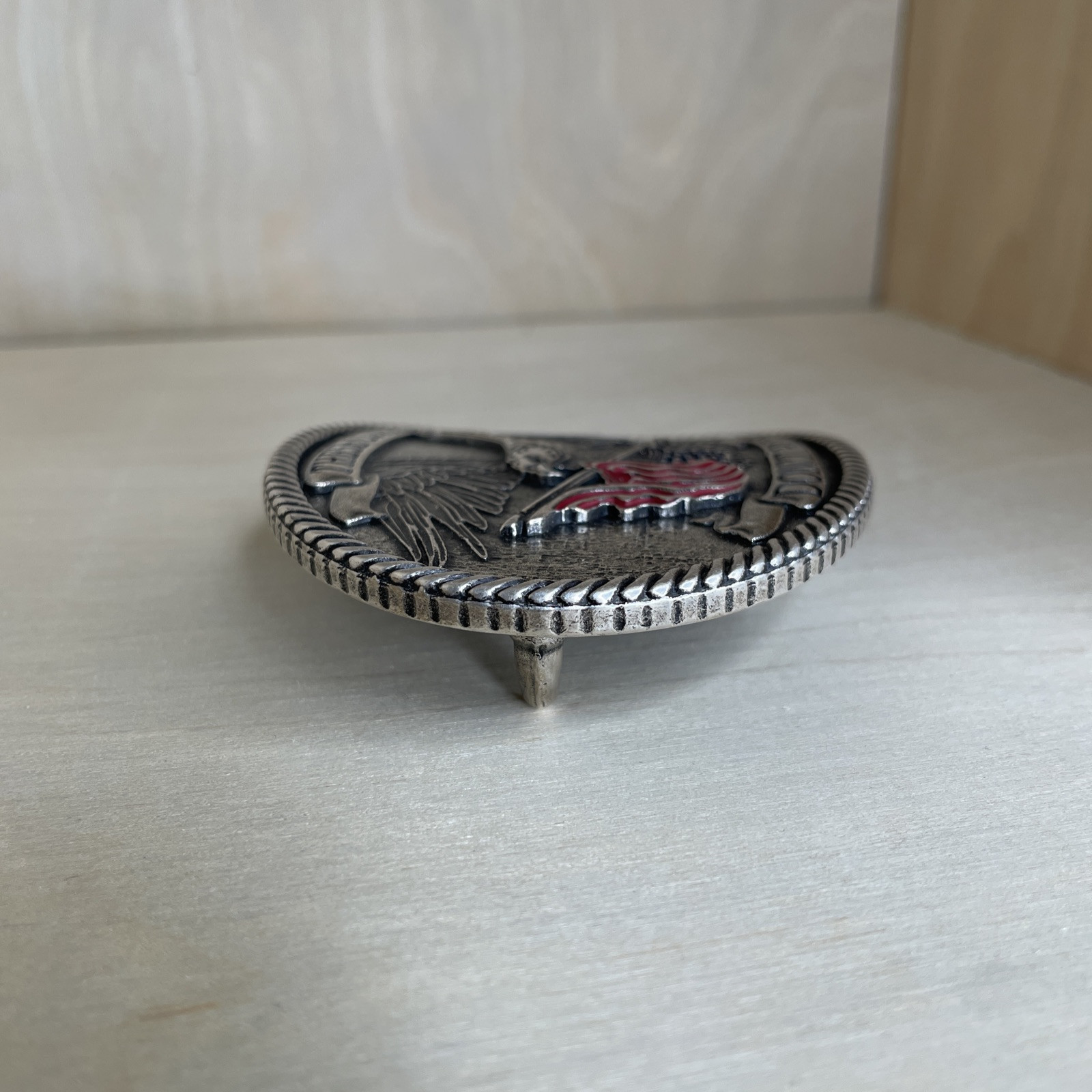 ANDWEST Belt Buckle MenEagle American Flag Roped Border Painted Antique Silver