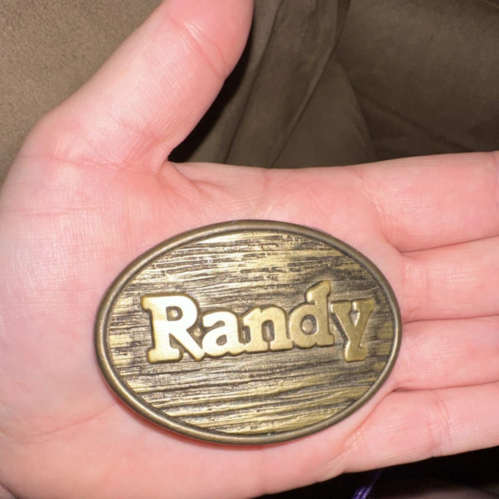 Oden Bronze Gold Metal Oval Randy Woodgrain Clamp Belt Buckle for Men 1.5&Prime;