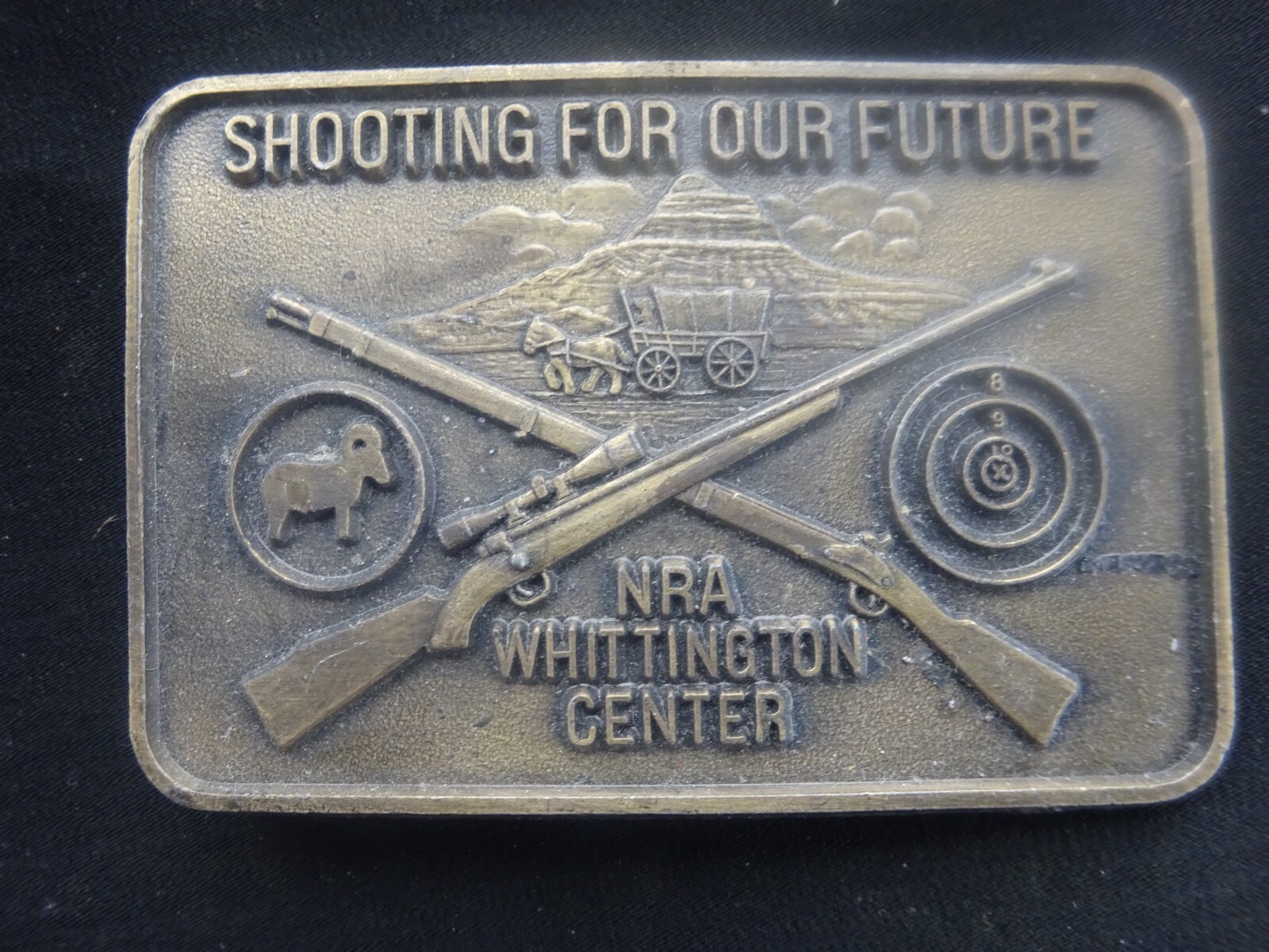 Vintage NRA Belt Buckle Whittington Center Shooting Cross Rifles Brass
