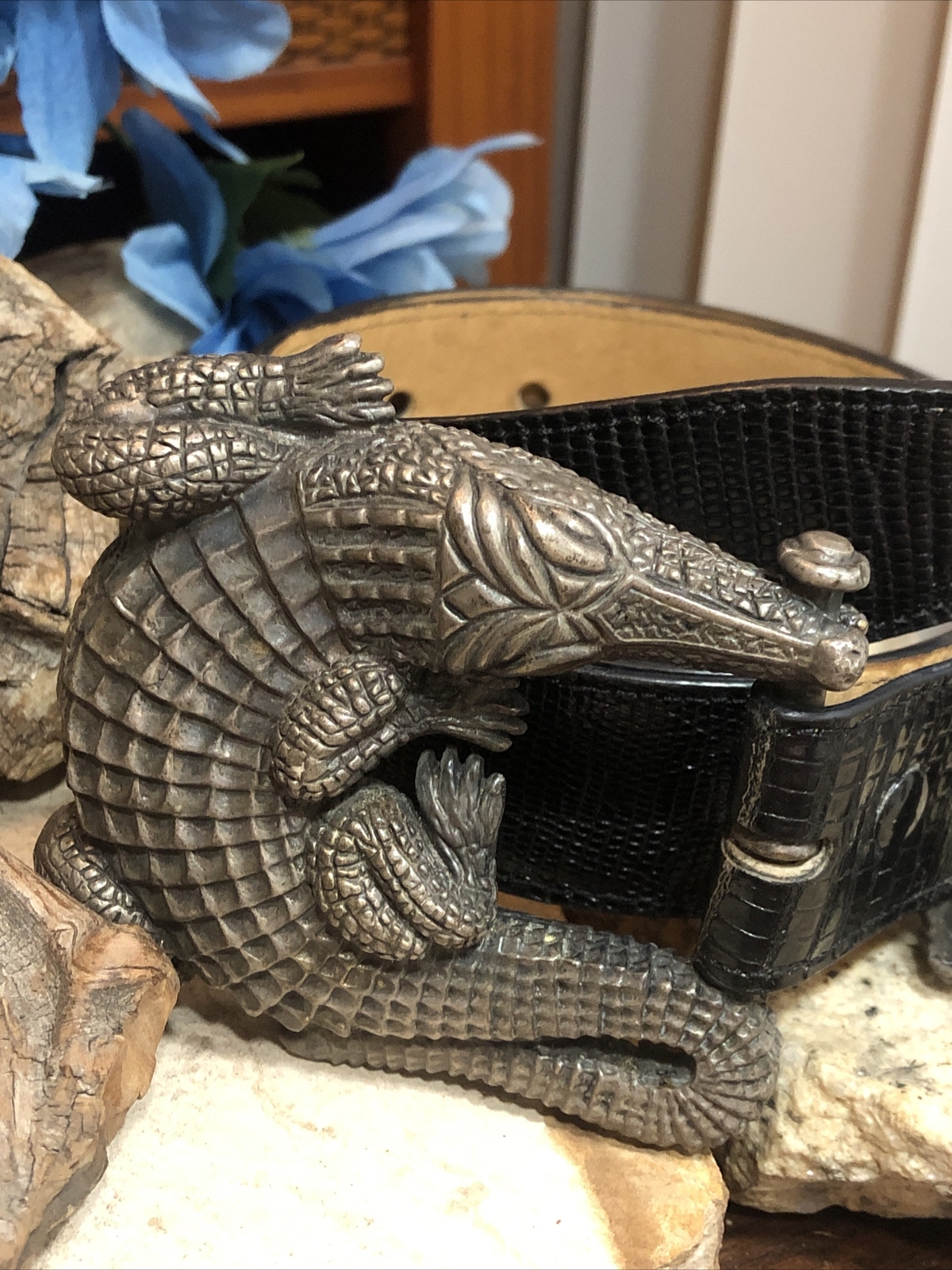 Vintage J.DEEGAN Sterling Silver 925 ALLIGATOR Crocodile belt BUCKLE 6.2oz, 175g