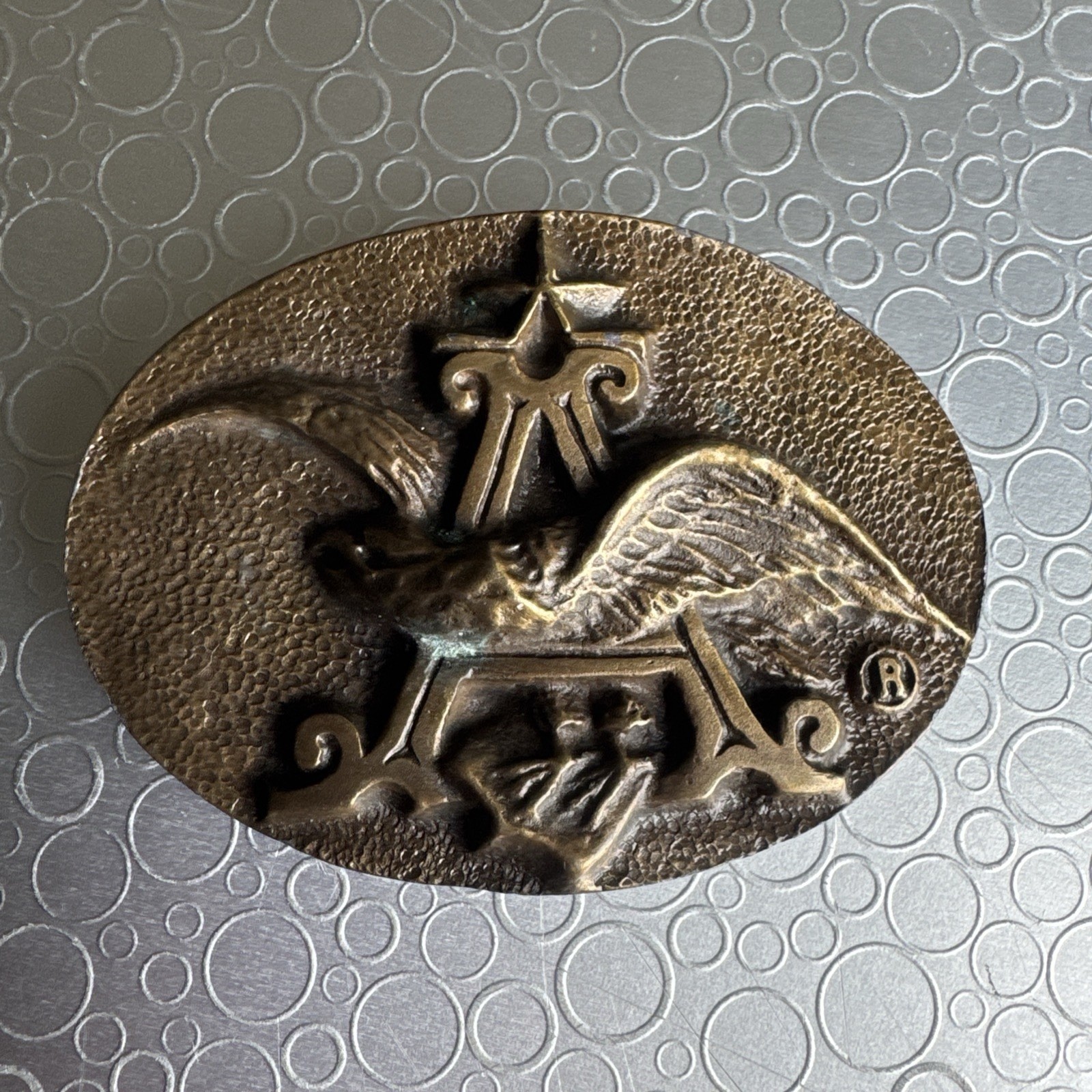 Vtg 1970s Anheuser Busch Brass Belt Buckle P-168 Budweiser Beer Eagle Cowboy Men