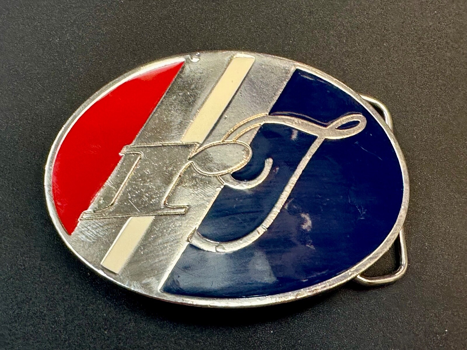 RF RT Company Logo? Vintage Red White & Blue Oval Vintage Belt Buckle