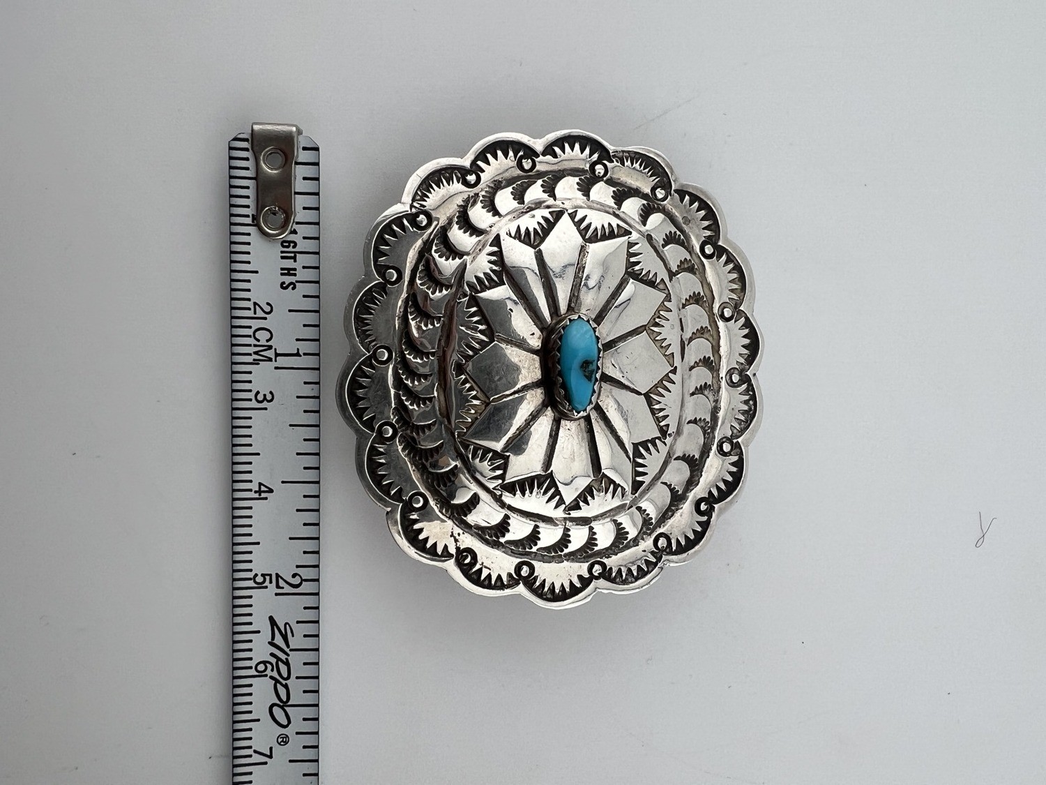Vintage Southwestern Style Sterling Silver Buckle Turquoise Signed LS