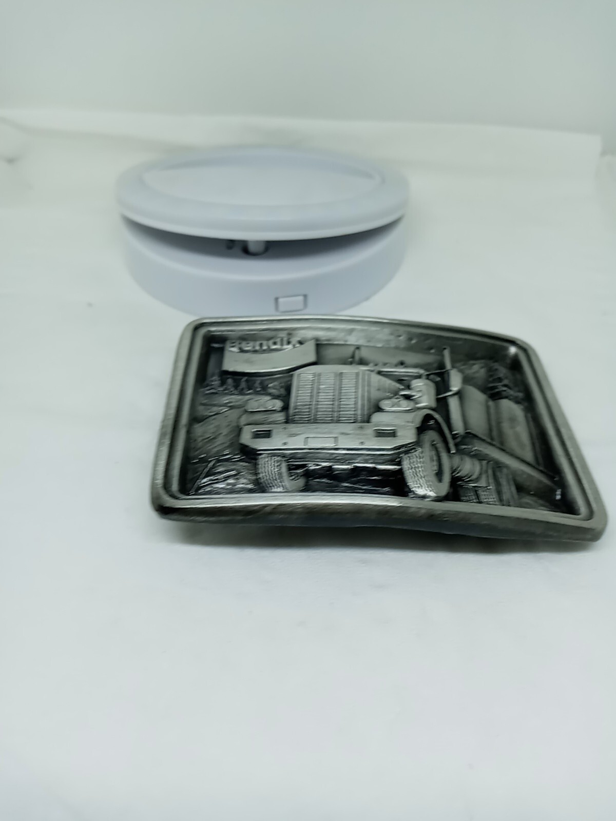 Vtg. Uniq Bendix Metal Embossed belt buckle Shaped Tractor-Trailer Truck.USA