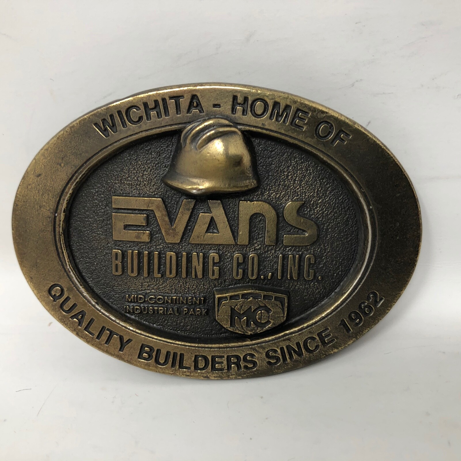 VTG Evans Building Construction Wichita Belt Buckle We Are Family Mid Continent