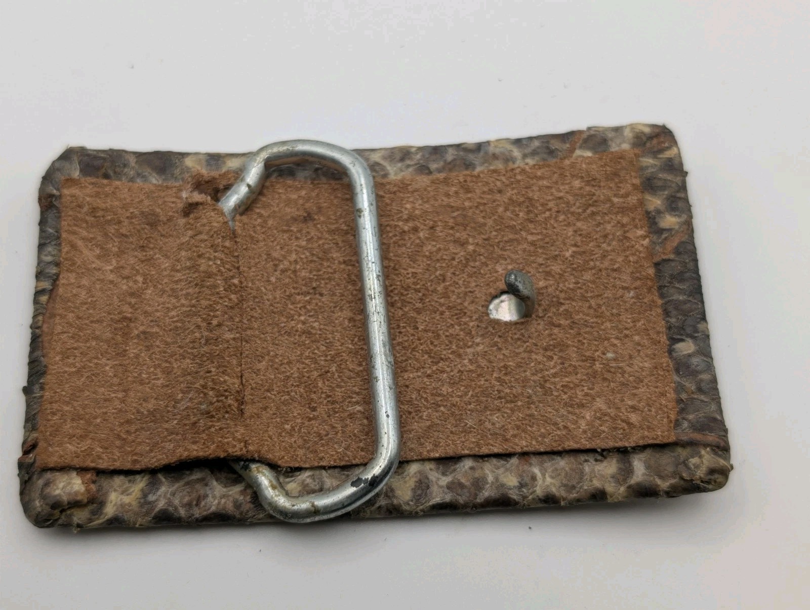 Vintage Genuine Python Snakeskin Belt Buckle Leather Western Exotic Handmade