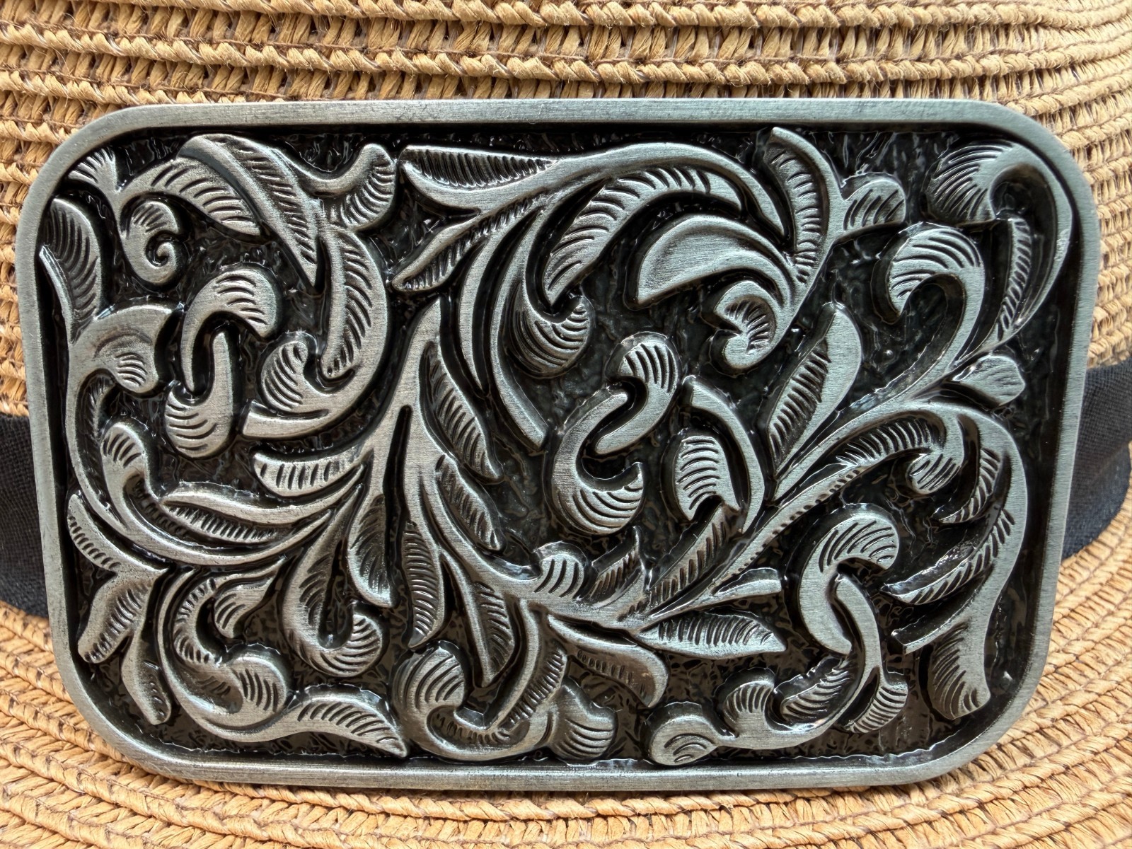 Classic Vintage Western Cowboy Antiqued Silver Floral Belt Buckle