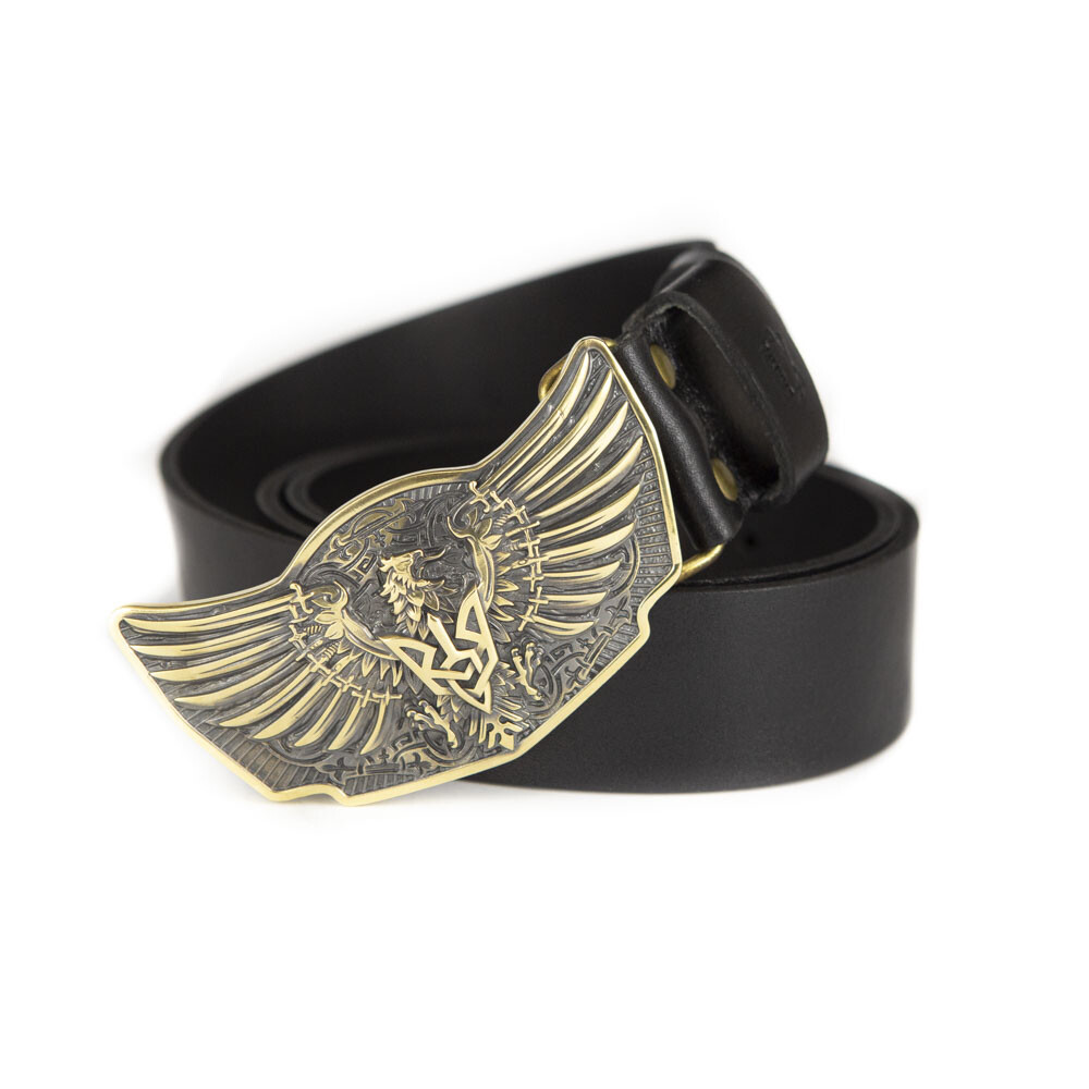 Brass belt buckle Eagle with sword, heraldic eagle, sword winged heraldry falcon