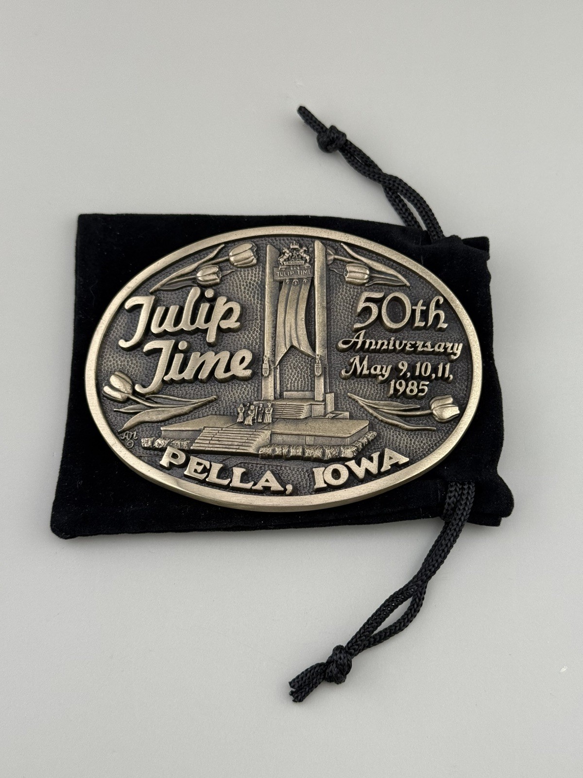 Tulip Time 1985 Iowa 50th Anniversary Solid Brass Belt Buckle Limited Edition