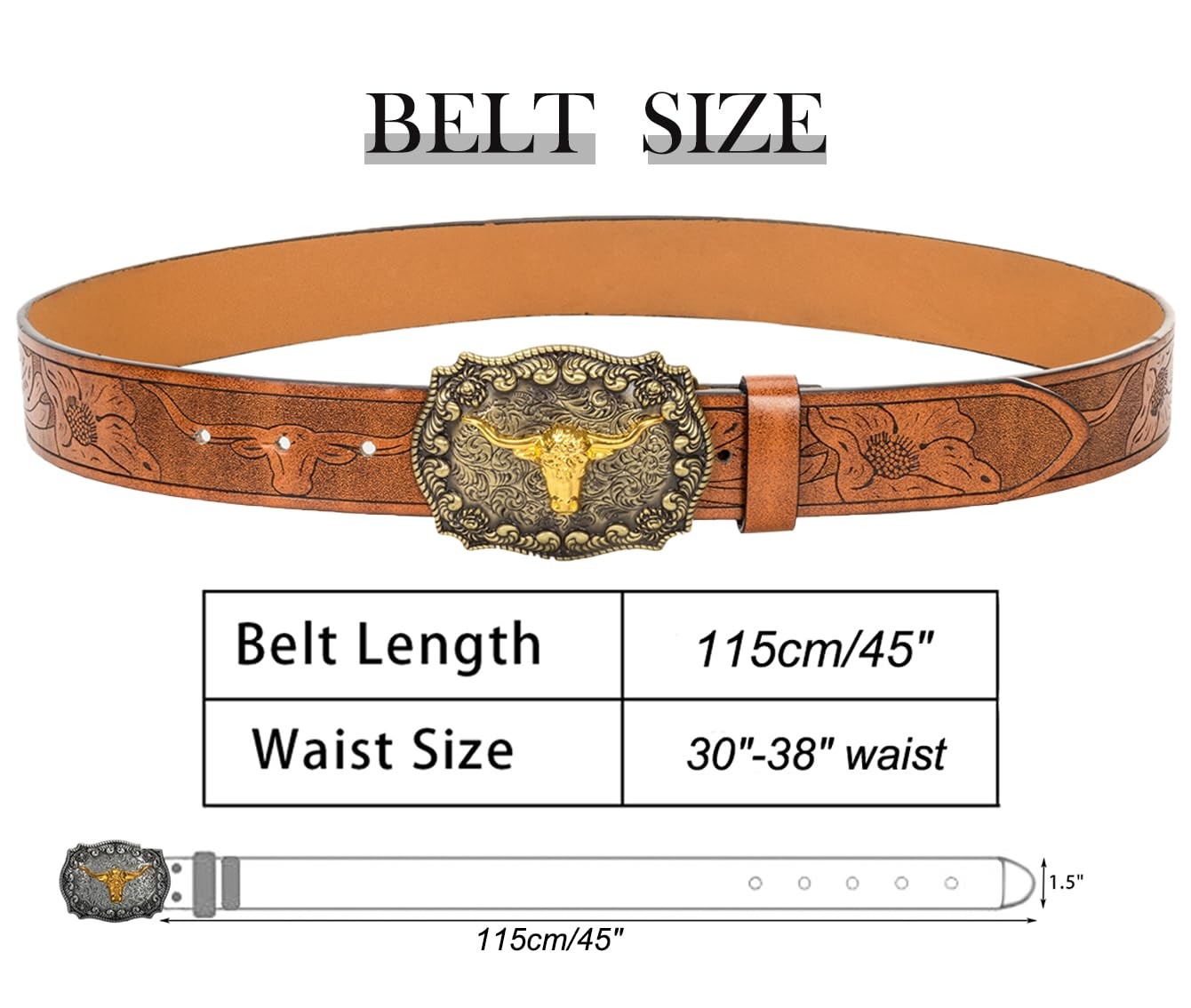 Eohak Western-Cowboy-Belts for Men Women Floral-Engraved-Belt Medium, Brown