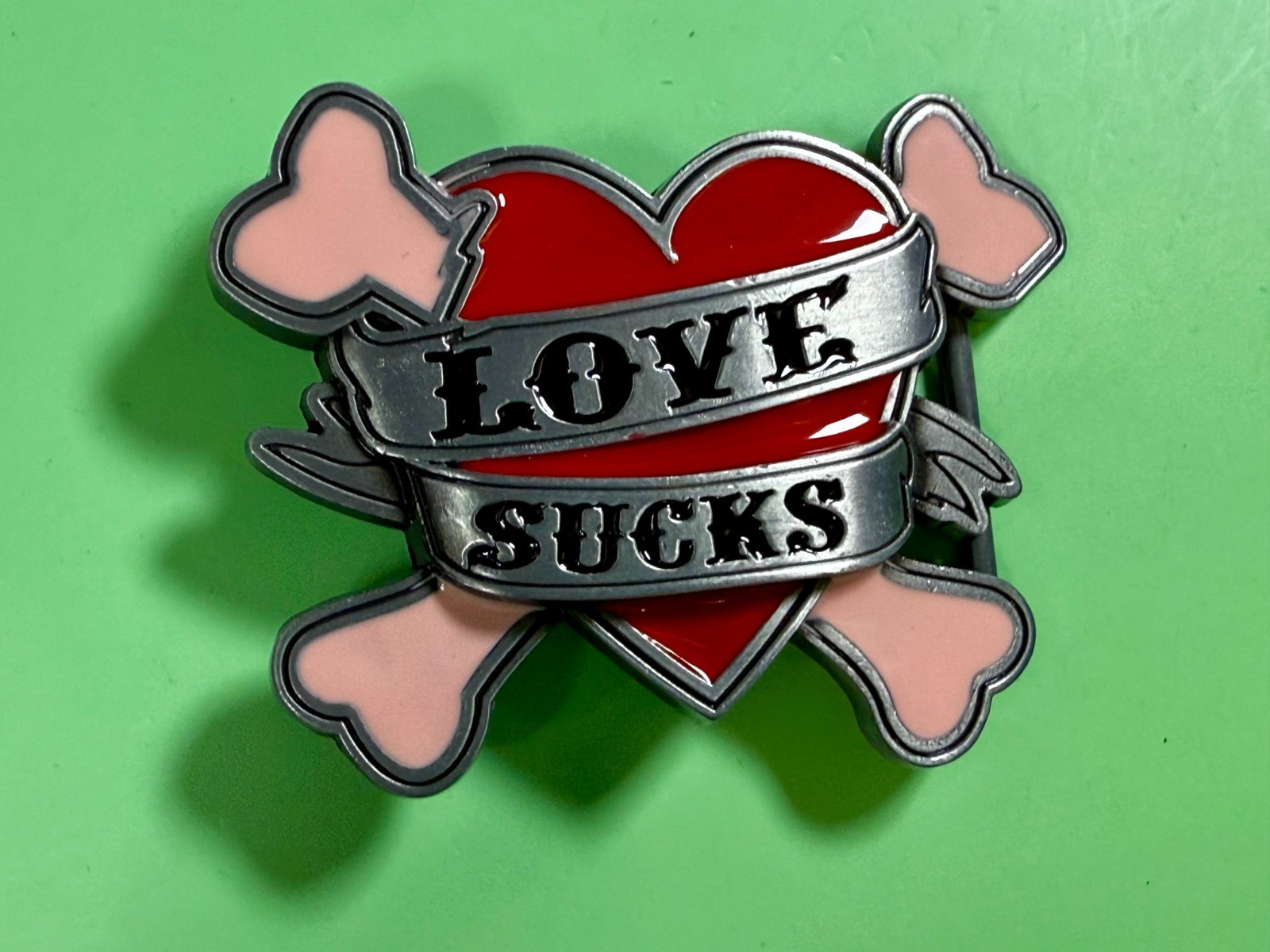 LOVE SUCKS Red Hearts Pink Crossbones Ladies Buckle Rage Belt Buckle