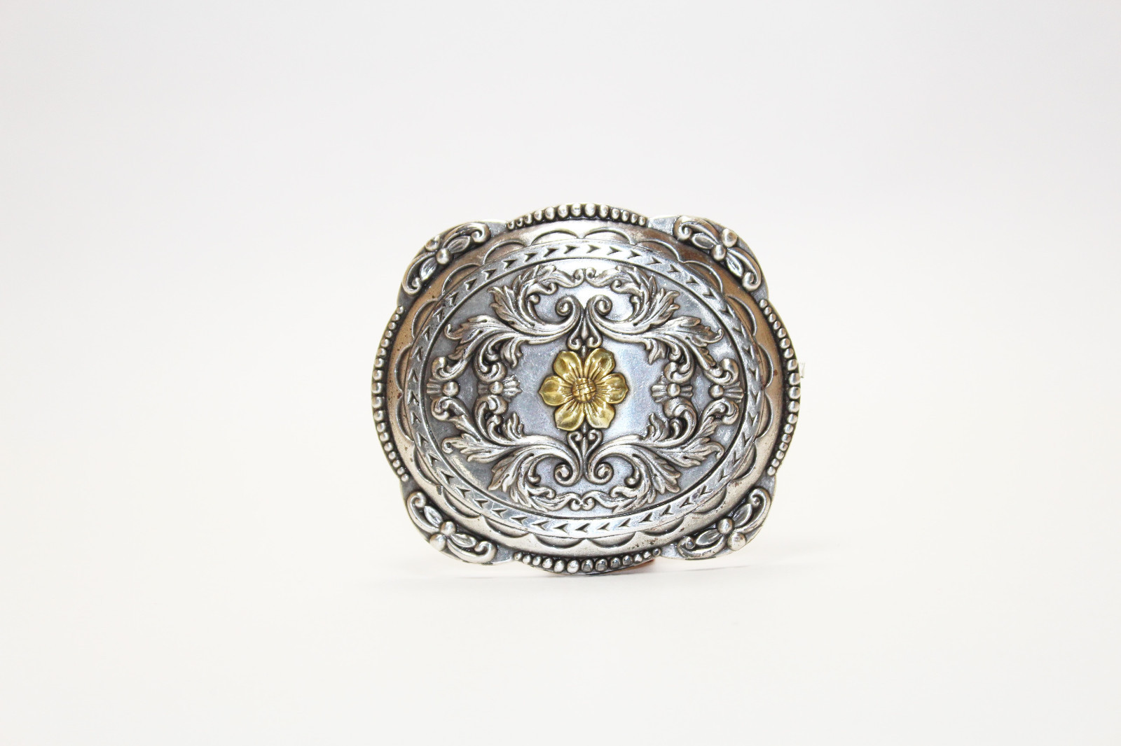 Southern Style Metal Belt Buckle with Flower Imprint