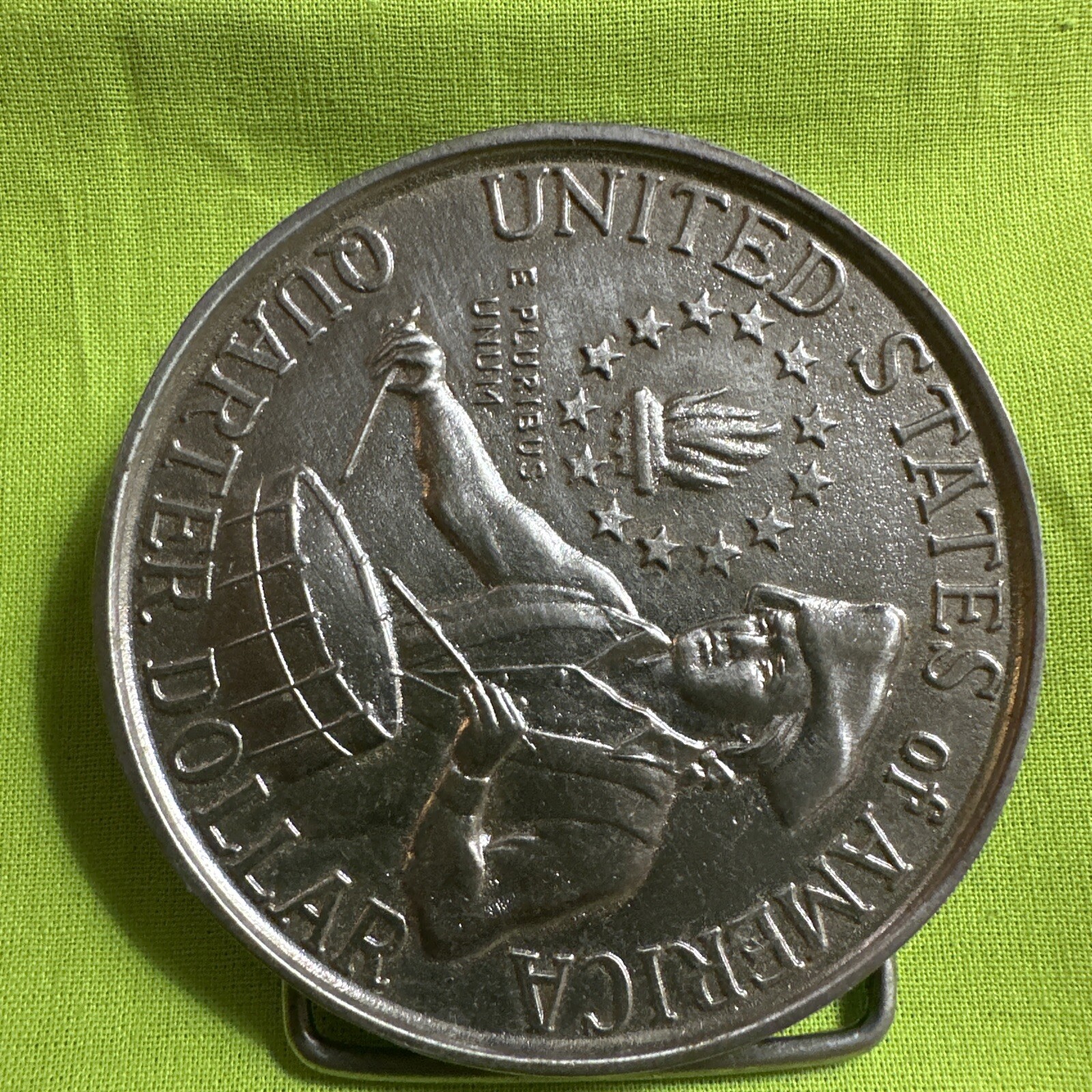 Vintage Indiana Metal Craft Bicentennial Drummer Belt Buckle 1776‑1976 Americana