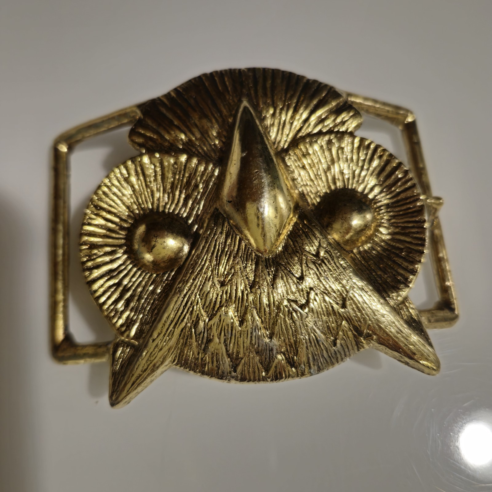 Vintage Brass Owl Belt Buckle Double Sided Boho Hippie 70s Spirit Animal