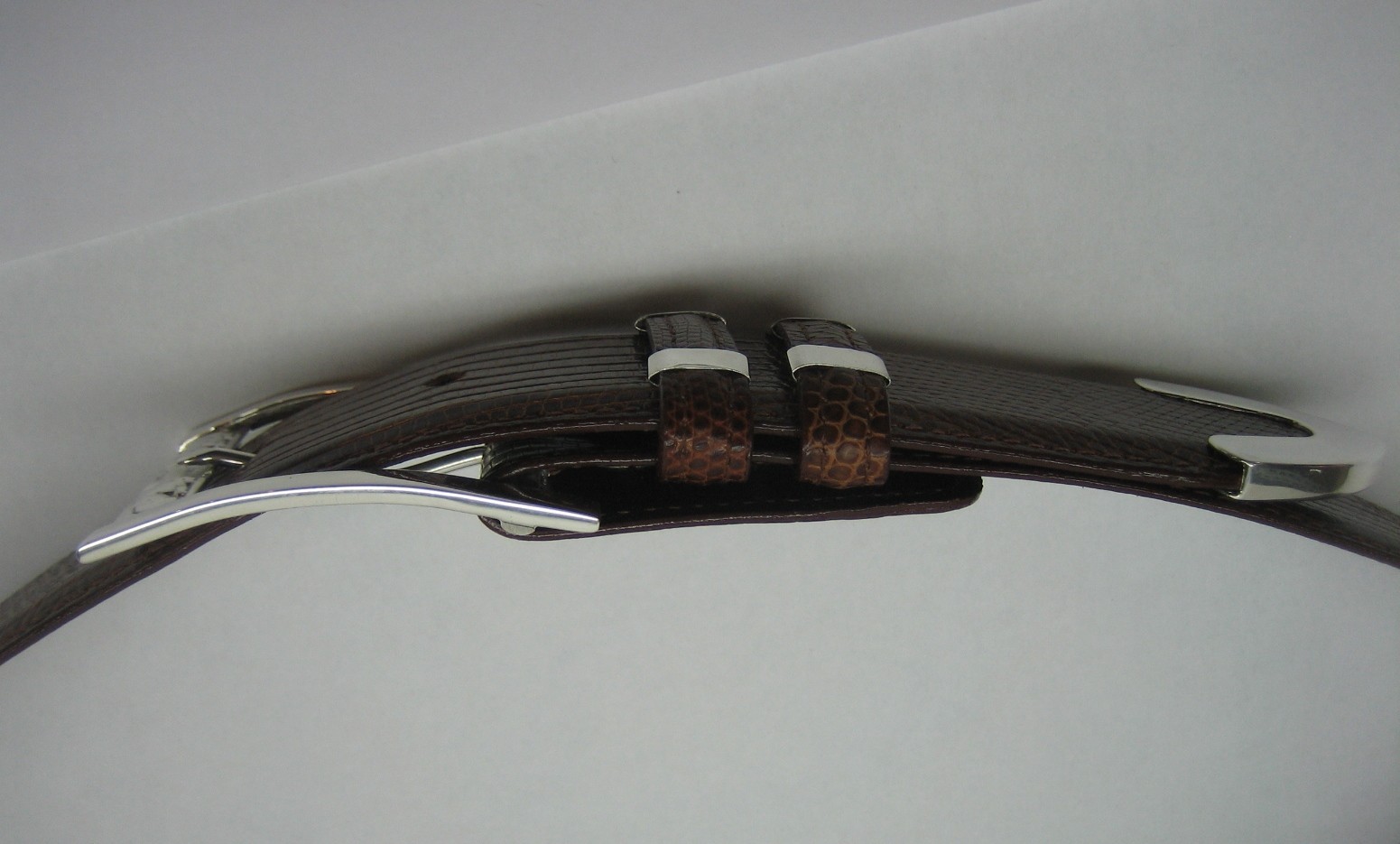 Sterling Silver buckle 2 loops & tip set w Lizard-1-1/2&Prime; belt size 26 to 46 USA.