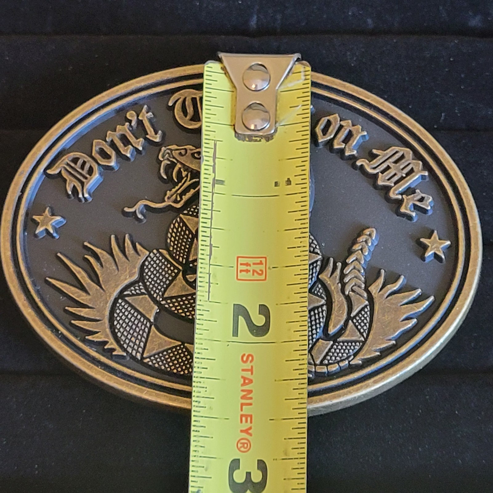Don&rsquo;t Tread On Me Biker Belt Buckle Gadsden Flag & Snake Antique Bronze Finish
