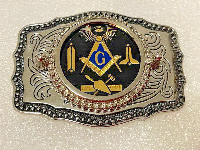 Masonic Symbols Belt Buckle Western Style Black and silver (W167)