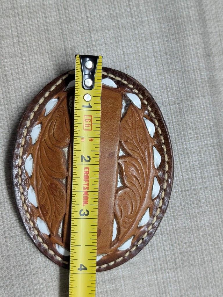 vintage TOOLED belt buckle WESTERN cowhide leather COWBOY laced