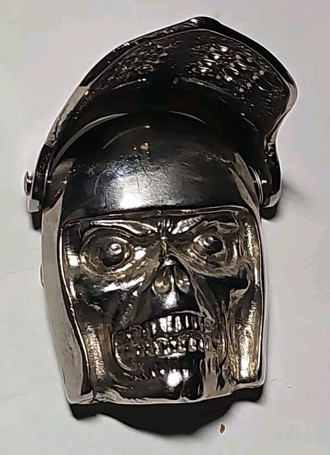 Vintage Knights Helmet & Skull BELT BUCKLE Medieval Armor Heavy Silver-Tone