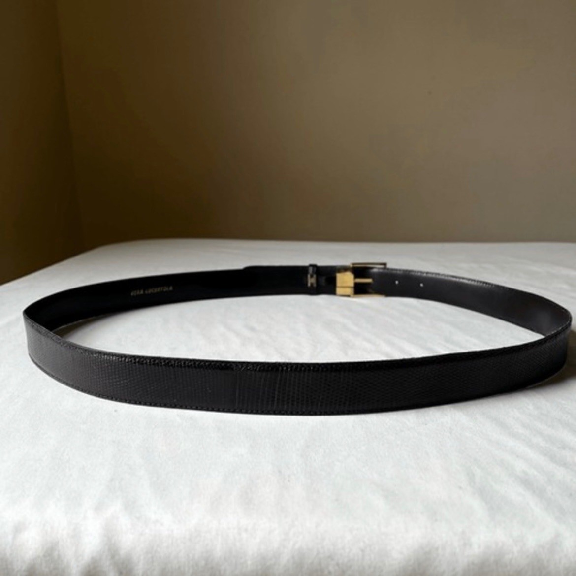 Vintage Barneys New York Lizard Skin Belt Gold Buckle Italy Mens Size L