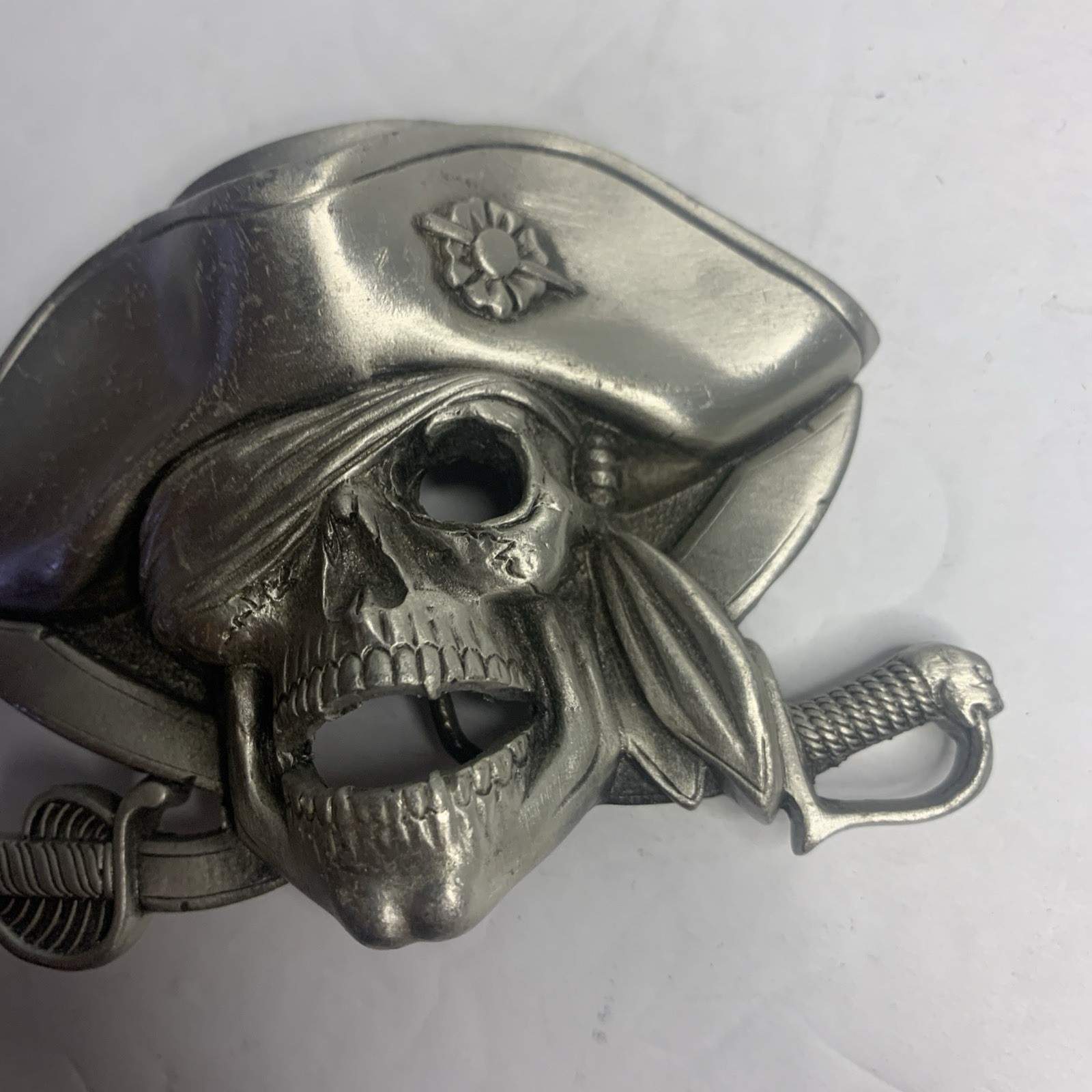 Jolly Roger Pirate Skull Crossed Swords Solid Pewter Great American Belt Buckle