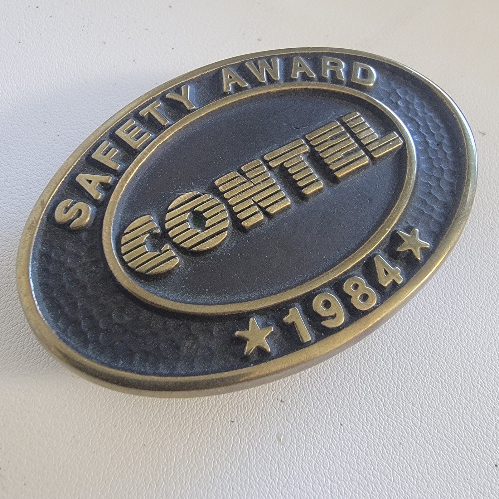 Contel Safety Award Belt Buckle 1984 Anacortes Brass Works Solid Brass