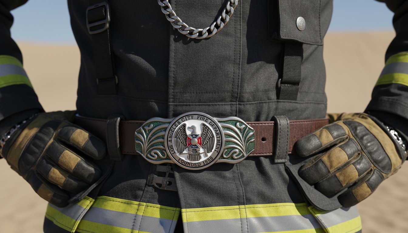 Men Women Silver Metal Belt Buckle Long Los Angeles LA Fire Department Flag 1888
