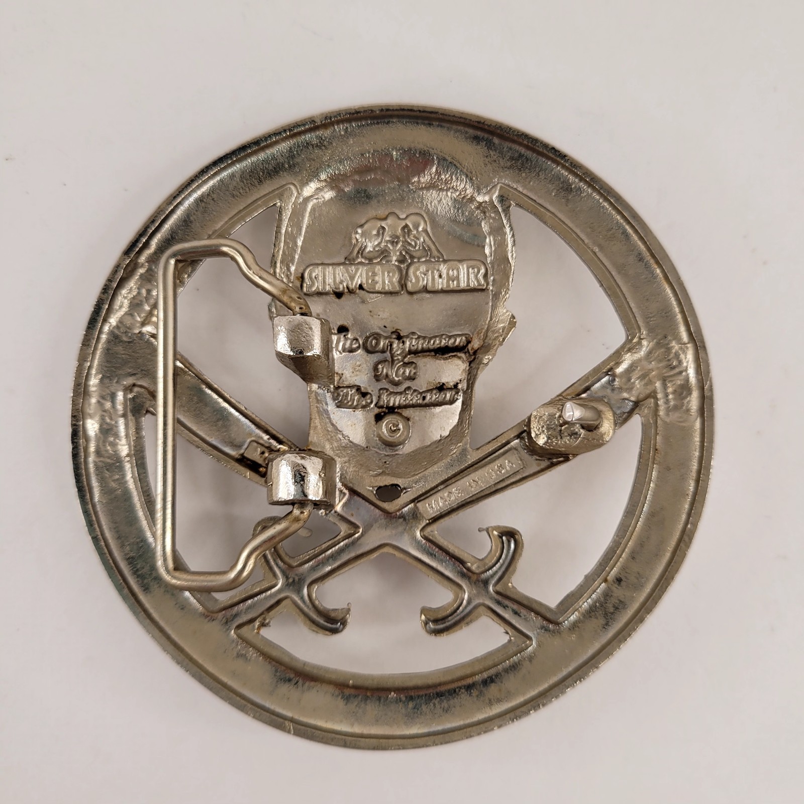 Silver Star Skull and Swords Pirate Belt Buckle Made in USA