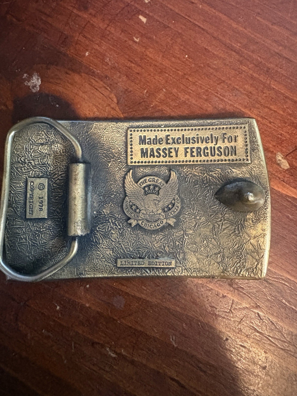 Vintage 1978 Massey Ferguson MF Tractor Belt Buckle Made in USA Farm Collectible