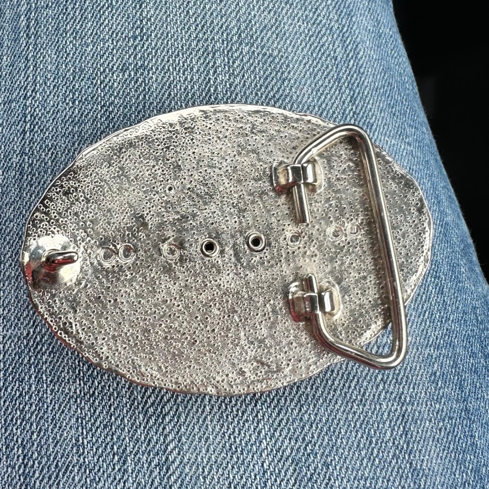 Vintage Turritella Agate Fossil Belt Buckle Silver Tone Western Scroll Oval COCO