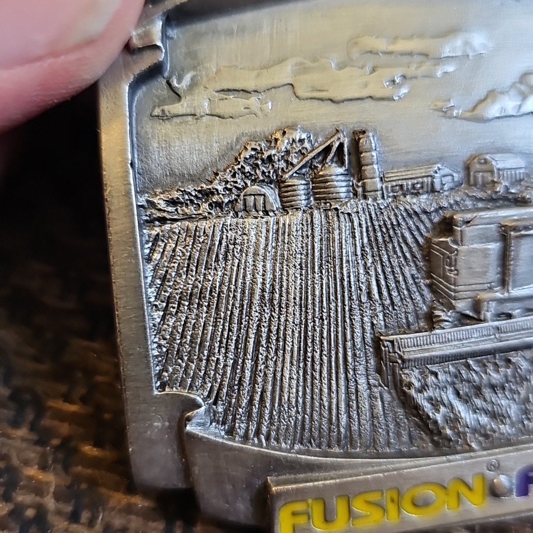 Vintage Collectible Fusion Flexstar Farm Glasses Silver Tone Metal Belt Buckle