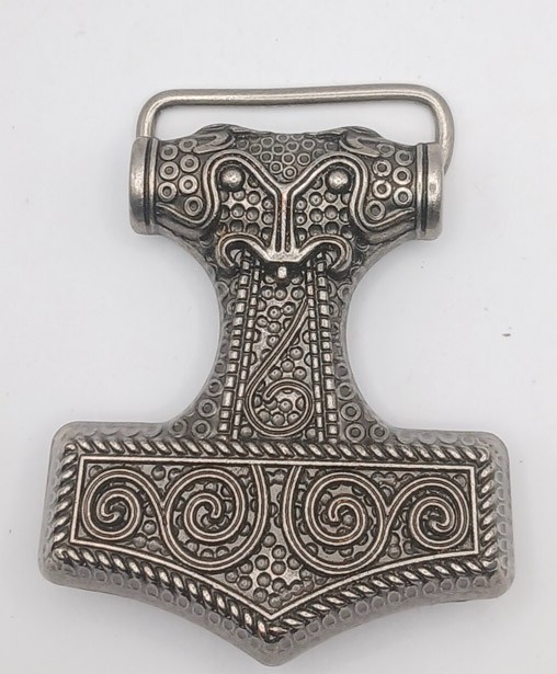Viking Thor&rsquo;s Hammer Mjolnir Belt Buckle Silver Tone Norse Mythology Accessory