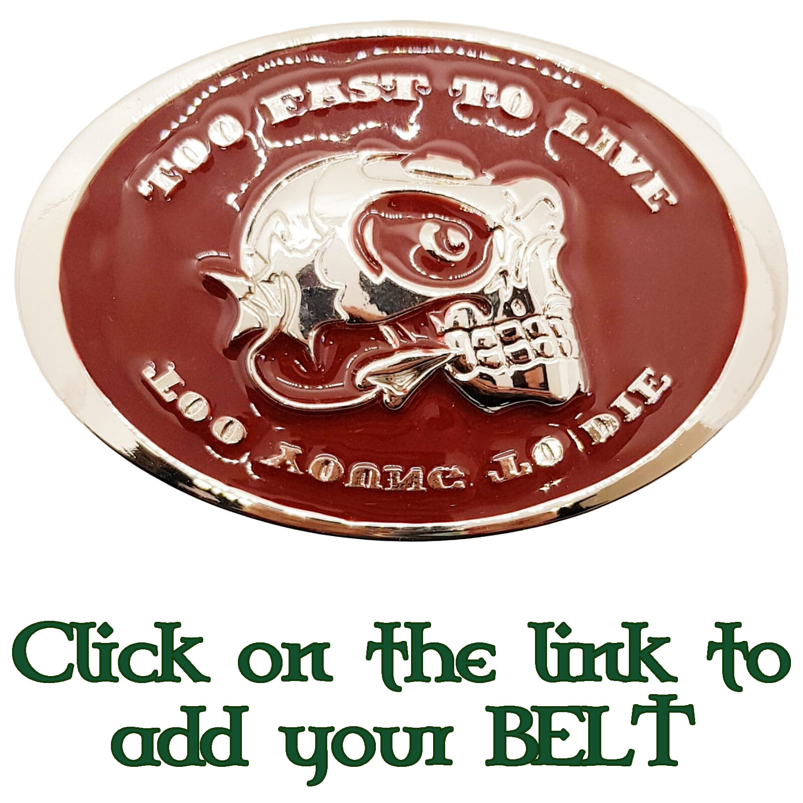Too Fast To Live Too Young To Die Belt Buckle Outlaw Enamel Biker Skull Metal