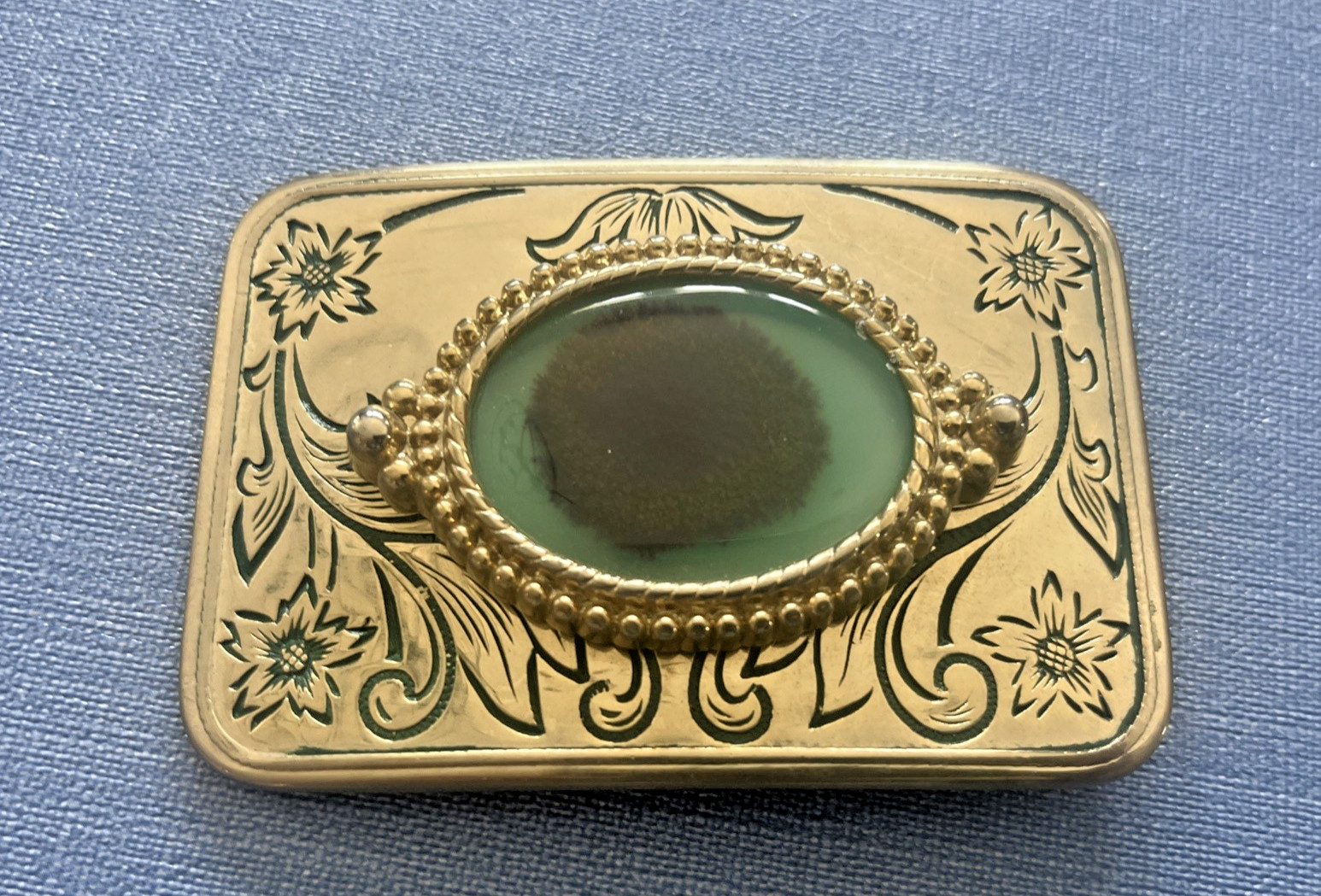 GOLD Western Belt Buckle With Polished Stone